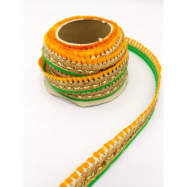 Yellow Tassels Trim, Green and Gold Fringe Trim, Beaded Trim, Sari Trim, Decorative Trim, Fringing Tape Trim By 3 Yards